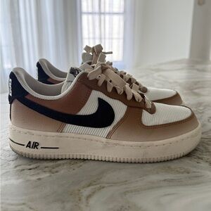 Nike Air Force 1 White and Brown Sneakers